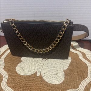 Michael Kors Dark Brown Clutch with Gold Chain